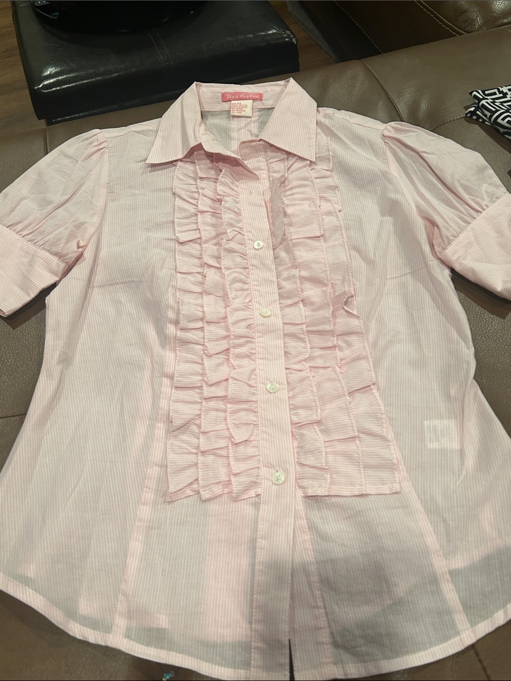 Pink Ruffle-Front Button Down Shirt